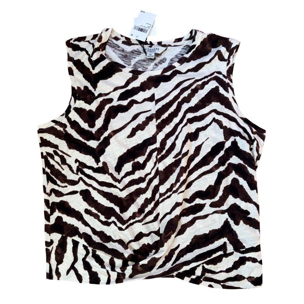 NWT Zebra Animal Print Twist Front Sleeveless Top Brown Tan XL Sustainable